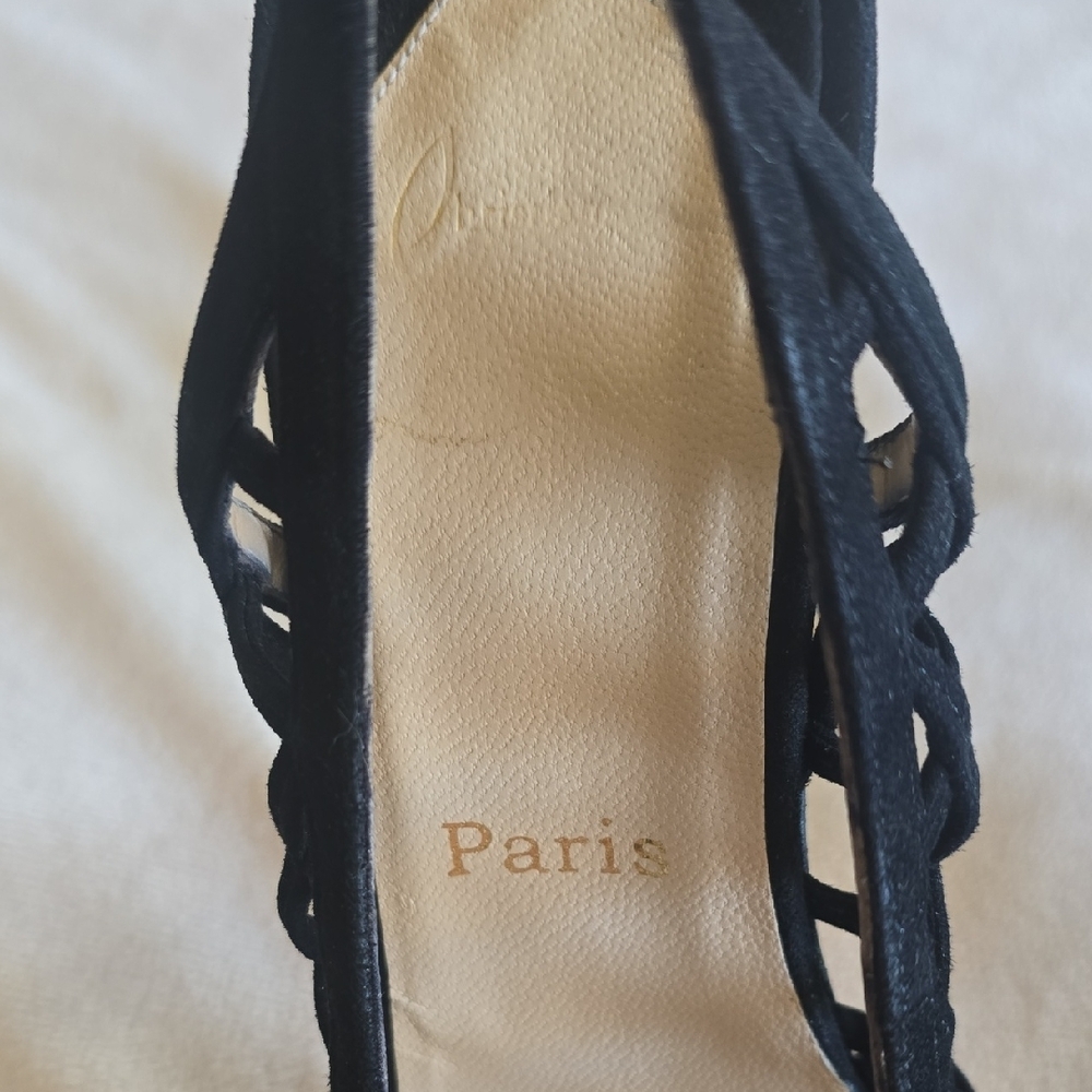 Christian Louboutin Black Lattice Slingback High Heels - Picture 5 of 15